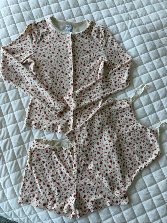 Parke Tops - Parke x Target Pointelle Cream Floral Set with Red Flower Print